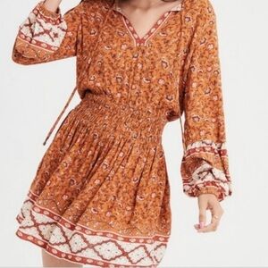 American Eagle Outfitters Boho Long Sleeve Dress Size Medium Lightweight Ruching